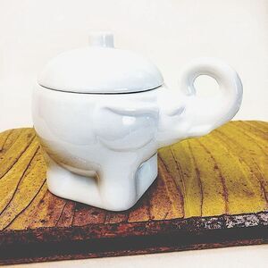 Pier 1 White Porcelain Elephant Lidded Sugar/Aniseed Bowl